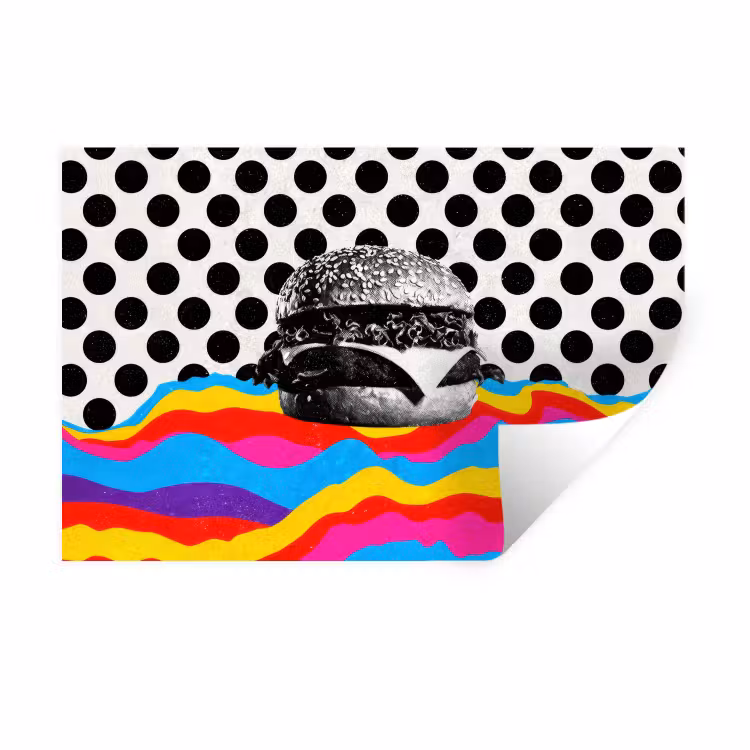 Hamburger - Stippen - Golven - Kleuren Muursticker klein -3d