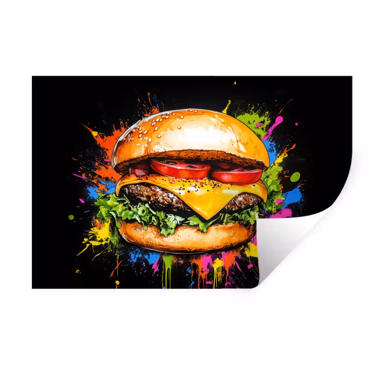 Hamburger - Graffiti - Verf - Kleurrijk - Eten - Abstract Muursticker klein -3d
