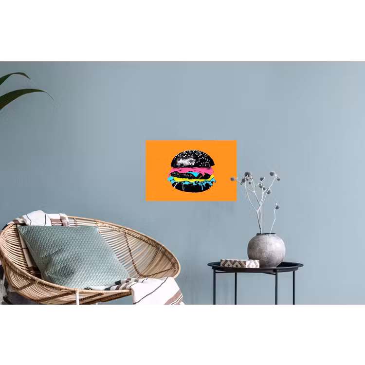Hamburger - Oranje - Neon - popart Muursticker klein -plant