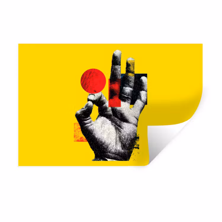 Hand - Rode cirkel - Geel Muursticker klein -3d