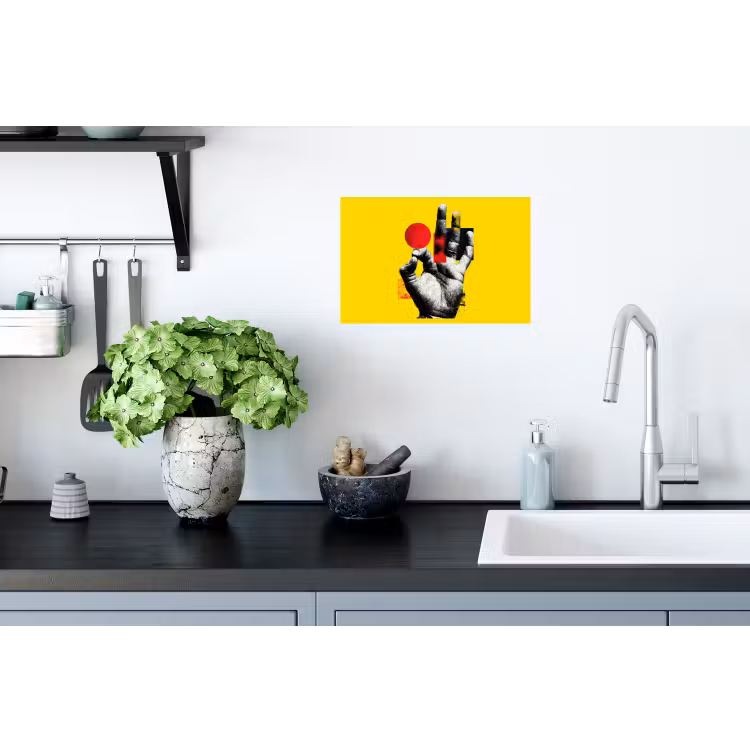 Hand - Rode cirkel - Geel Muursticker klein -keuken