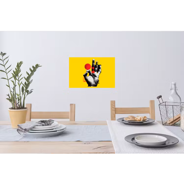 Hand - Rode cirkel - Geel Muursticker klein -eettafel