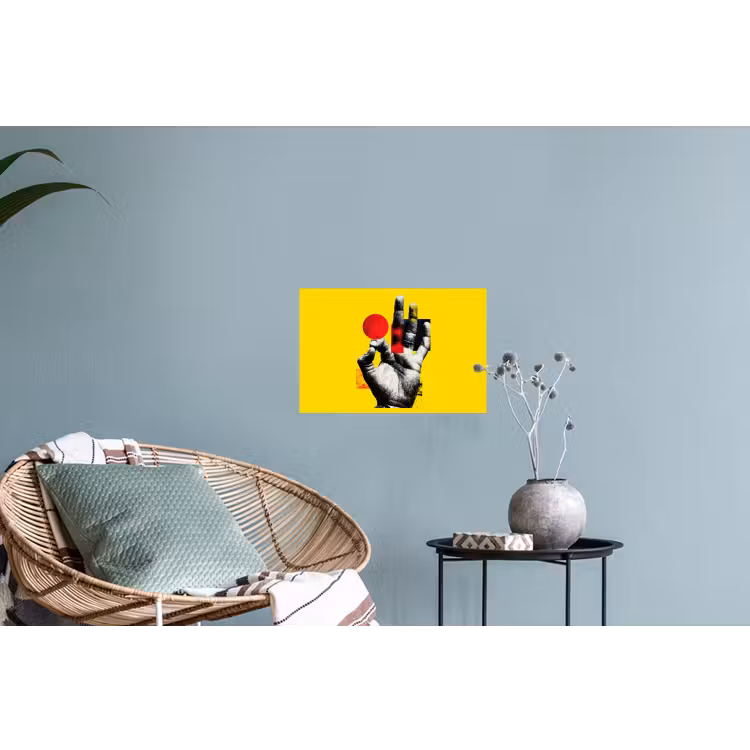 Hand - Rode cirkel - Geel Muursticker klein -plant