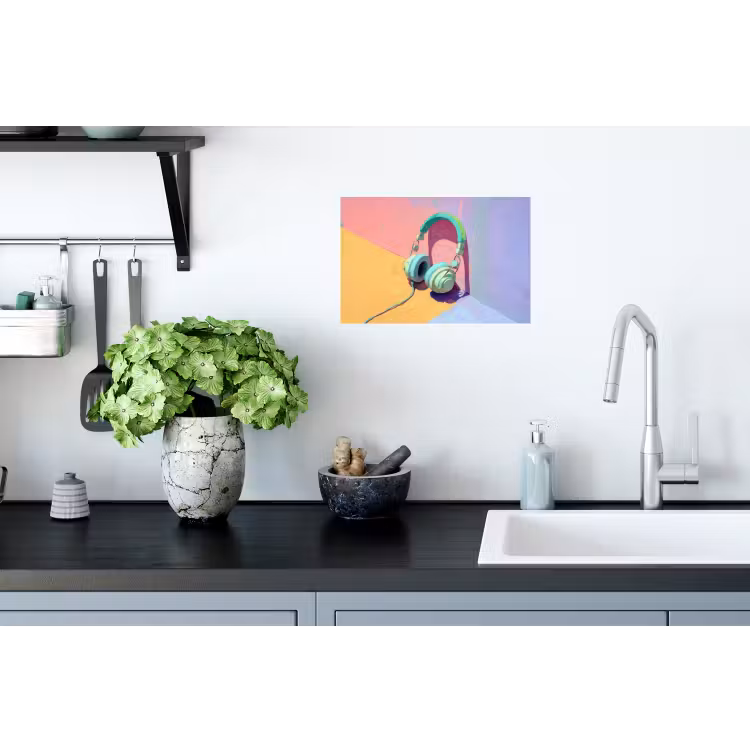 Koptelefoon - Mintgroen - Draad Muursticker klein -keuken