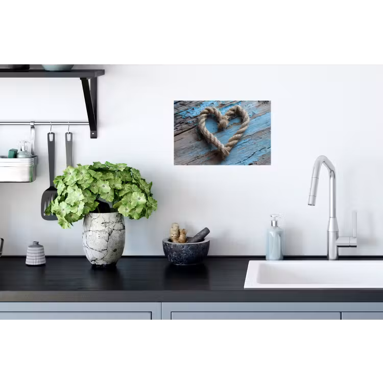 Hart - Touw - Hout - Rustiek Muursticker klein -keuken