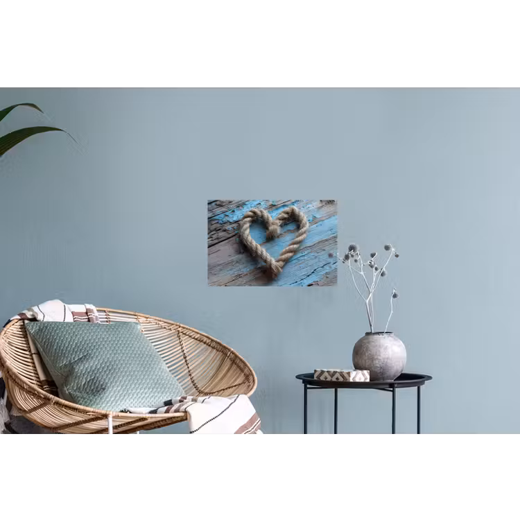 Hart - Touw - Hout - Rustiek Muursticker klein -plant
