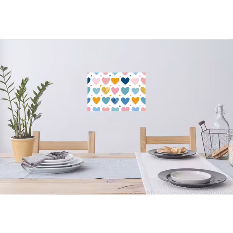 Hartjes - Pastel - Kleurcontrast - Handgetekend Muursticker klein -eettafel