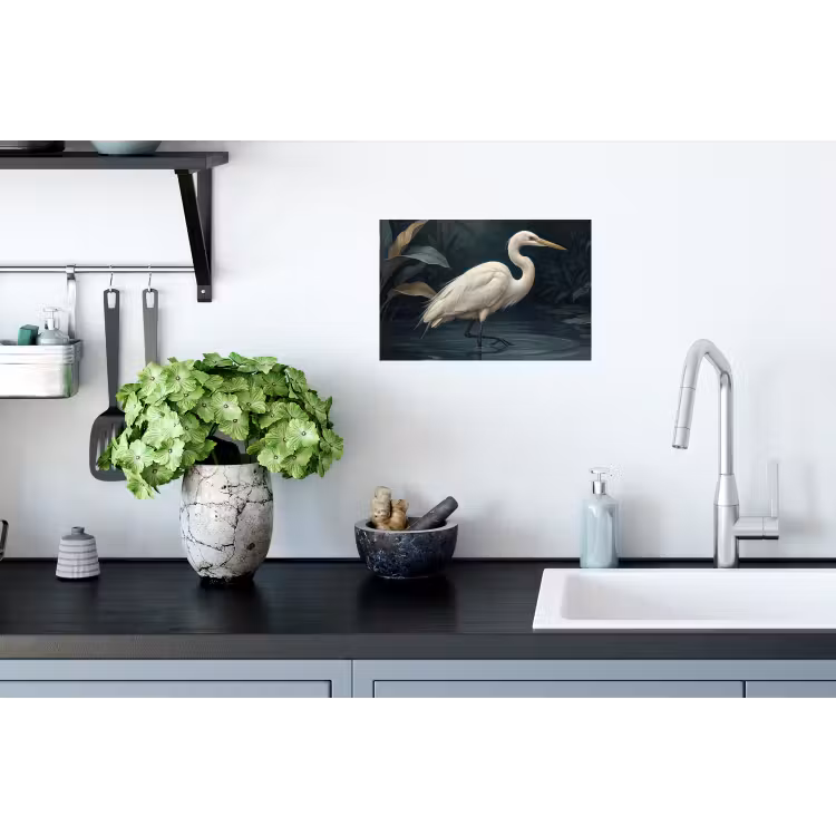 Reiger - Water - Natuur - Modern - Wit Muursticker klein -keuken