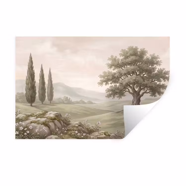 Heuvellandschap - Bomen - Natuur - Groen Muursticker klein -3d