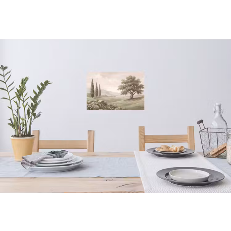 Heuvellandschap - Bomen - Natuur - Groen Muursticker klein -eettafel