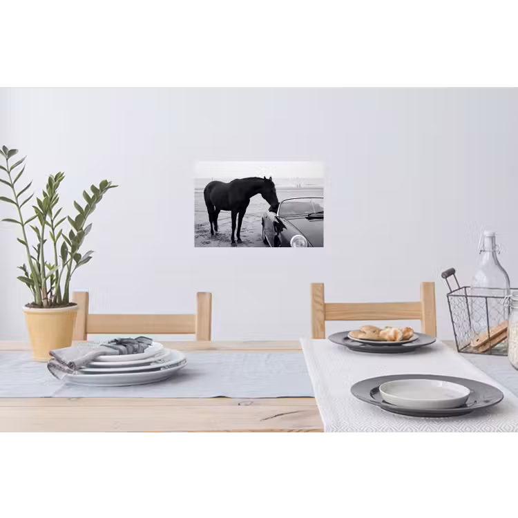 Paard - Auto - Zwart - Wit Muursticker klein -eettafel