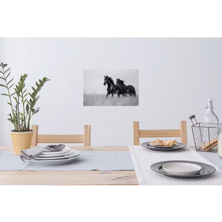 Paarden - Gras - Zwart - Wit Muursticker klein -eettafel