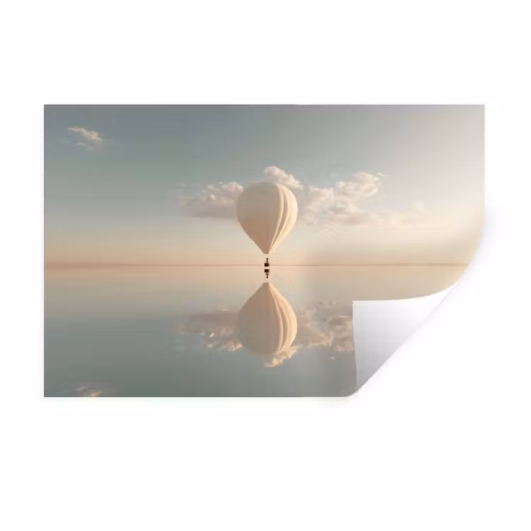 Luchtballon - Wolken - Water - Blauw Muursticker klein -3d