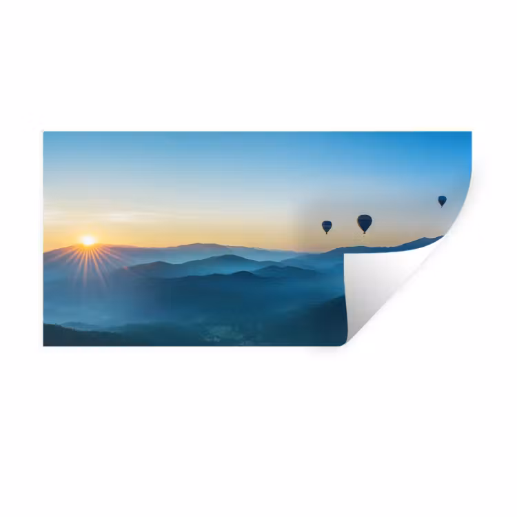 Luchtballonnen - Bergen - Zonsopgang - Landschap Muursticker klein -3d
