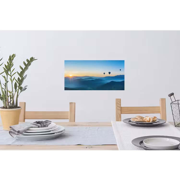 Luchtballonnen - Bergen - Zonsopgang - Landschap Muursticker klein -eettafel