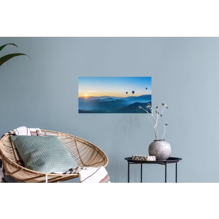 Luchtballonnen - Bergen - Zonsopgang - Landschap Muursticker klein -plant