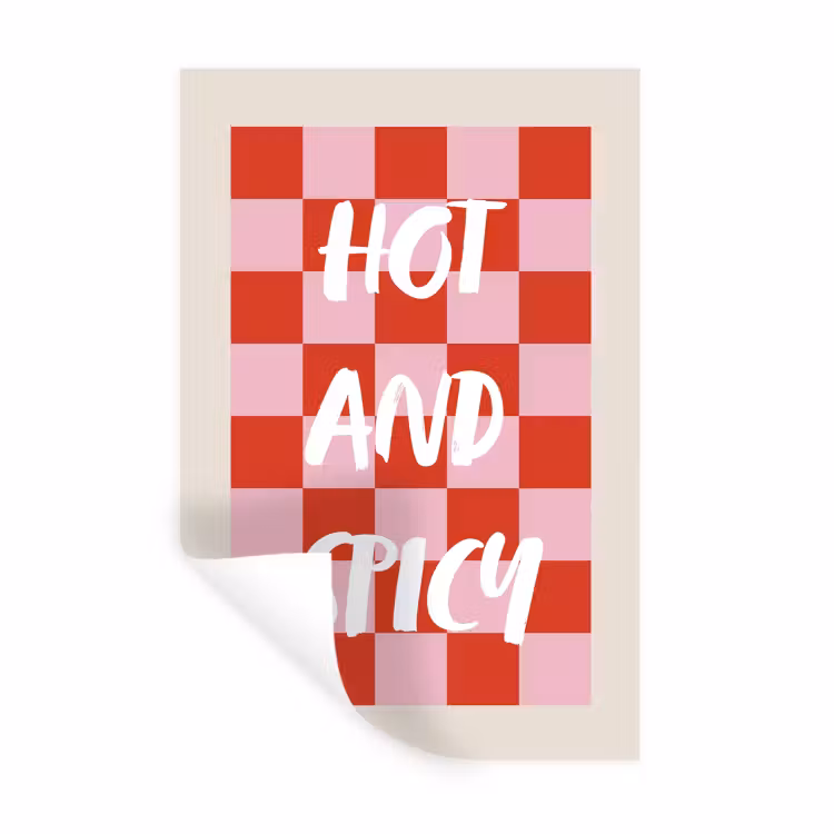 Hot - Spicy - Geruit - Rood Muursticker klein -3d