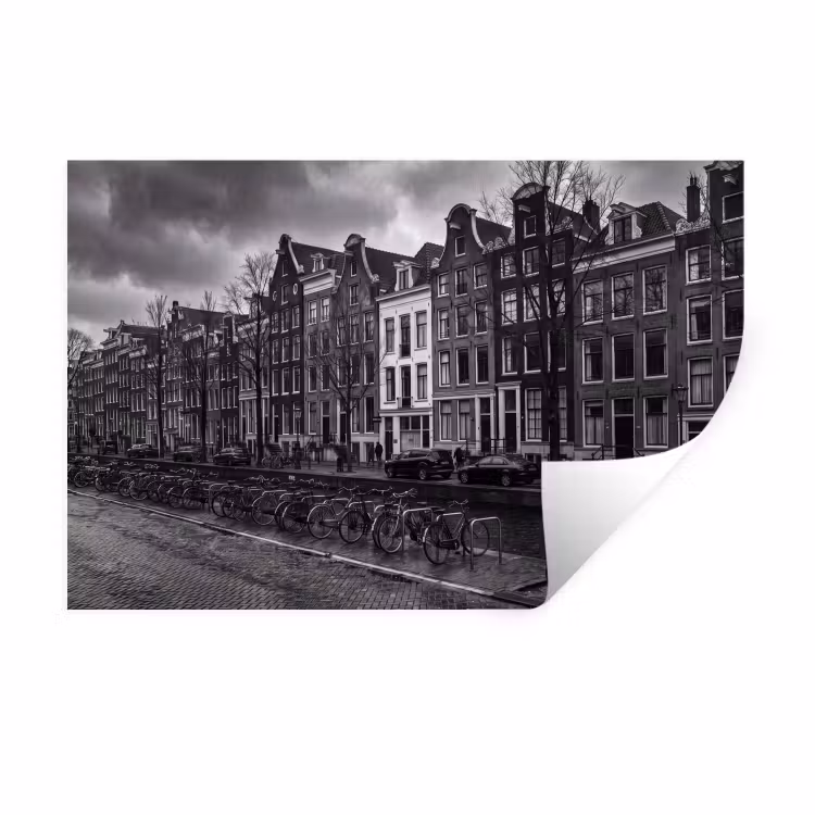 Huis - Gracht - Amsterdam - Architectuur - Zwart-wit Muursticker klein -3d