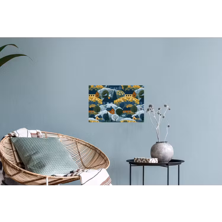 Huisjes - Bloemen - Patroon - Geel - Blauw Muursticker klein 286 -plant