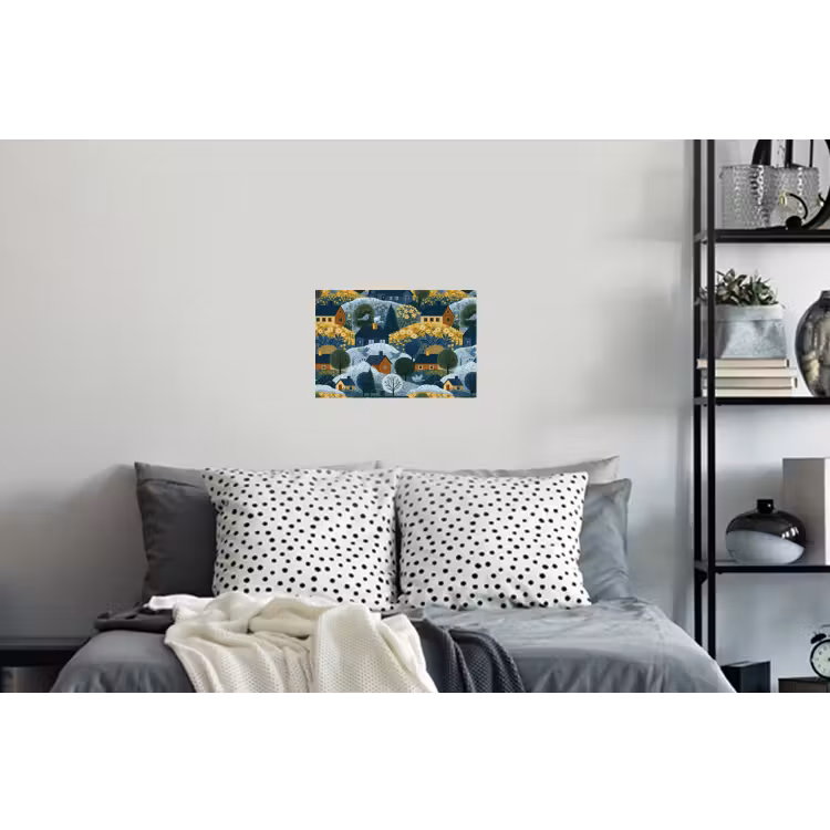 Huisjes - Bloemen - Patroon - Geel - Blauw Muursticker klein 286 -slaapkamer