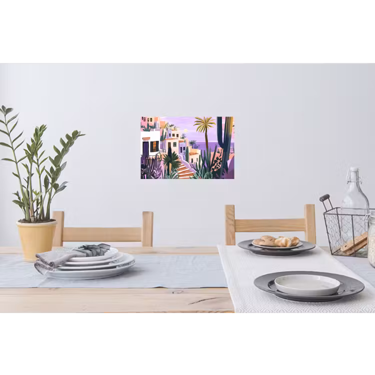 Huizen - Minimalistisch - Palmbomen - Kust Muursticker klein -eettafel