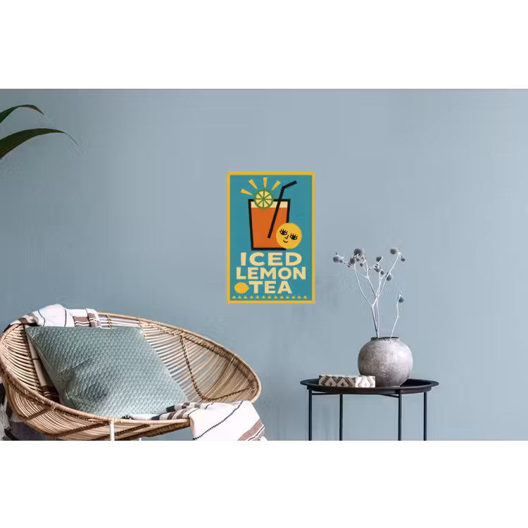 Ijsthee - Illustratie - Blauw - Citroen Muursticker klein -plant