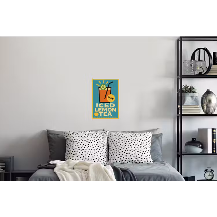 Ijsthee - Illustratie - Blauw - Citroen Muursticker klein -slaapkamer