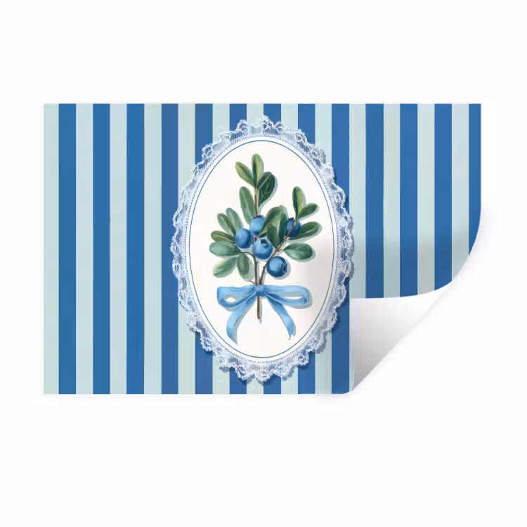 Illustratie - Bessen - Blauw - Strepen Muursticker klein -3d