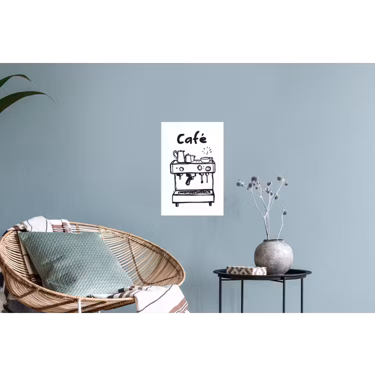 Illustratie - Café - Koffiemachine - Kopjes Muursticker klein -plant