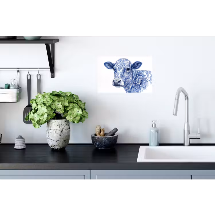 Illustratie - Koe - Blauw Muursticker klein -keuken