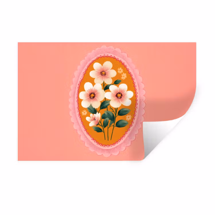 Illustratie - Bloemen - Rand - Roze Muursticker klein -3d