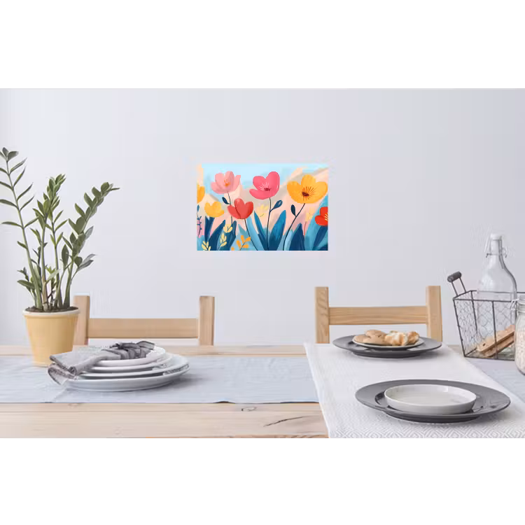 Illustratie - Bloemen - Kleurrijk Muursticker klein -eettafel