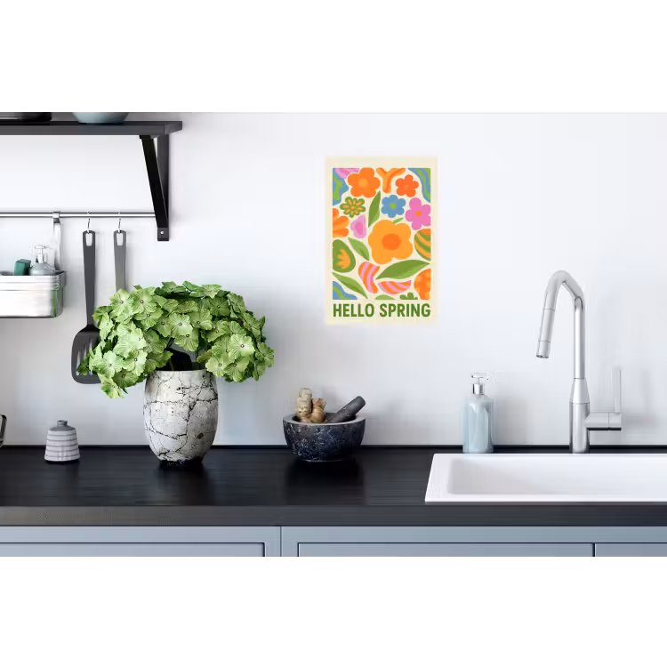 Illustratie - Bloemen - Quote - Kleurrijk Muursticker klein -keuken