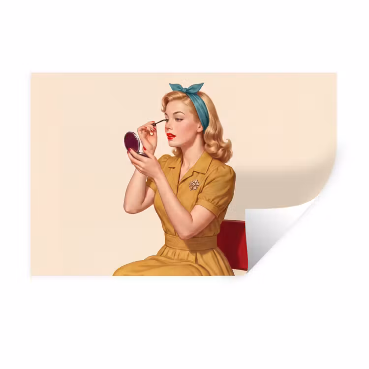 Illustratie - Mascara - Vrouw - Geel Muursticker klein -3d