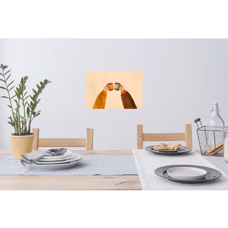 Illustratie - Mokken - Proosten - Bruin Muursticker klein -eettafel