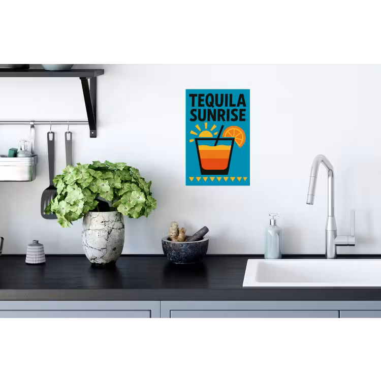 Illustratie - Tequila - Glas - Blauw Muursticker klein -keuken