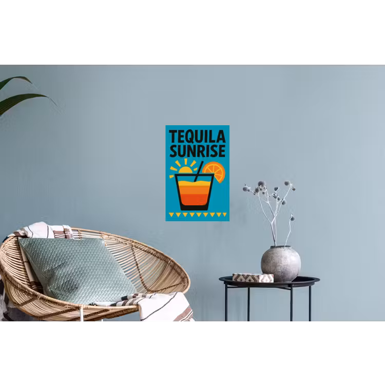 Illustratie - Tequila - Glas - Blauw Muursticker klein -plant