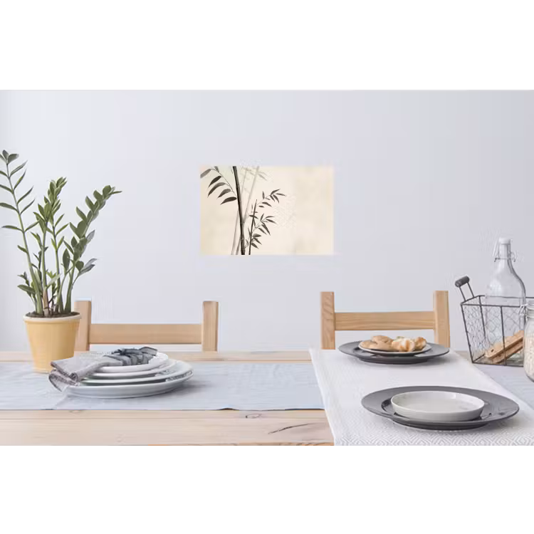 Japandi - Bamboe - Beige Muursticker klein -eettafel