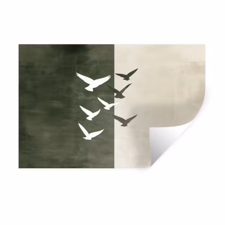 Japandi - Vogel - Groen Muursticker klein -3d