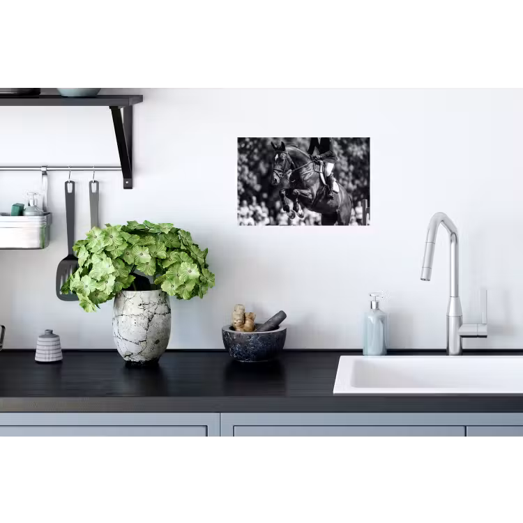 Springen - Paard - Zwart - Wit Muursticker klein -keuken