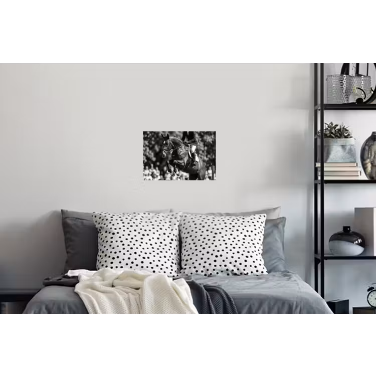 Springen - Paard - Zwart - Wit Muursticker klein -slaapkamer