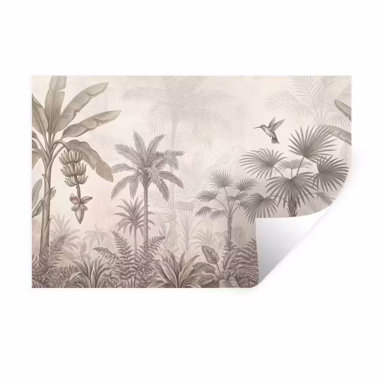 Jungle - Banenboom - Kolibrie - Beige Muursticker klein -3d