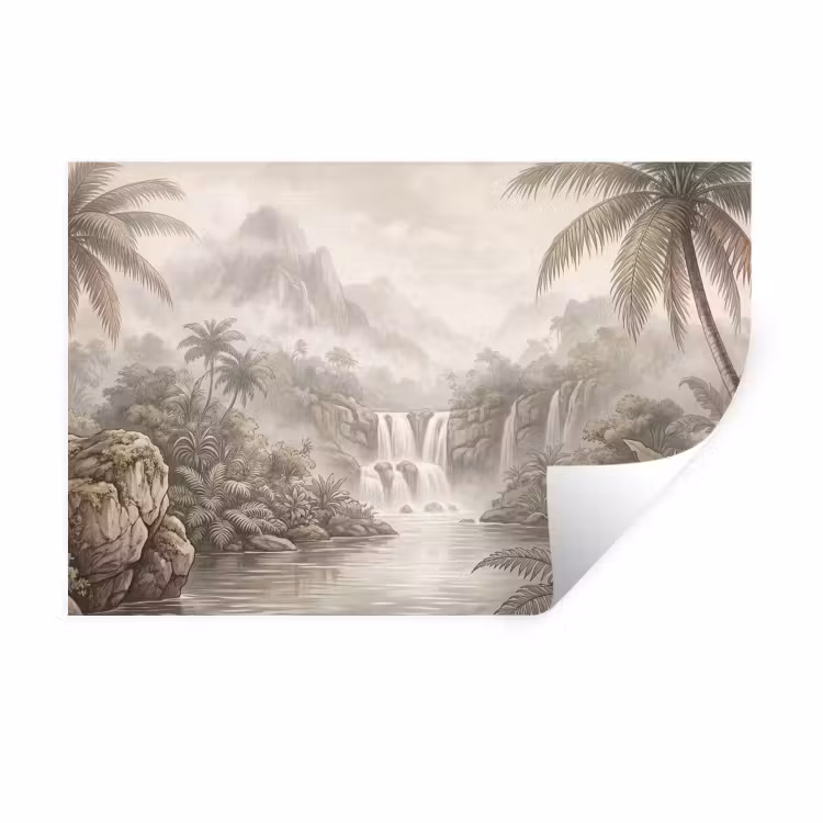 Jungle - Watervallen - Tropisch - Illustratie Muursticker klein -3d