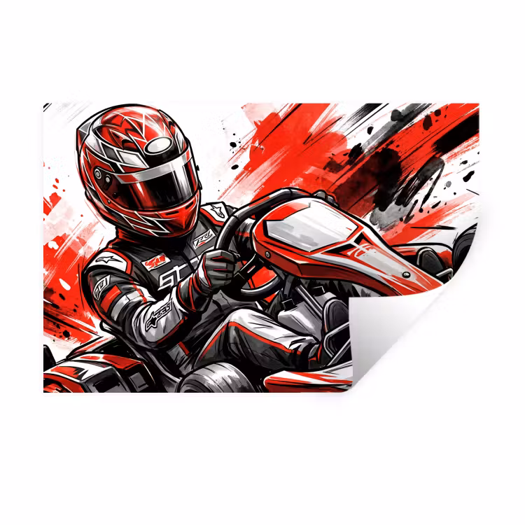 Kart - Coureur - Snelheid - Rood Muursticker klein -3d
