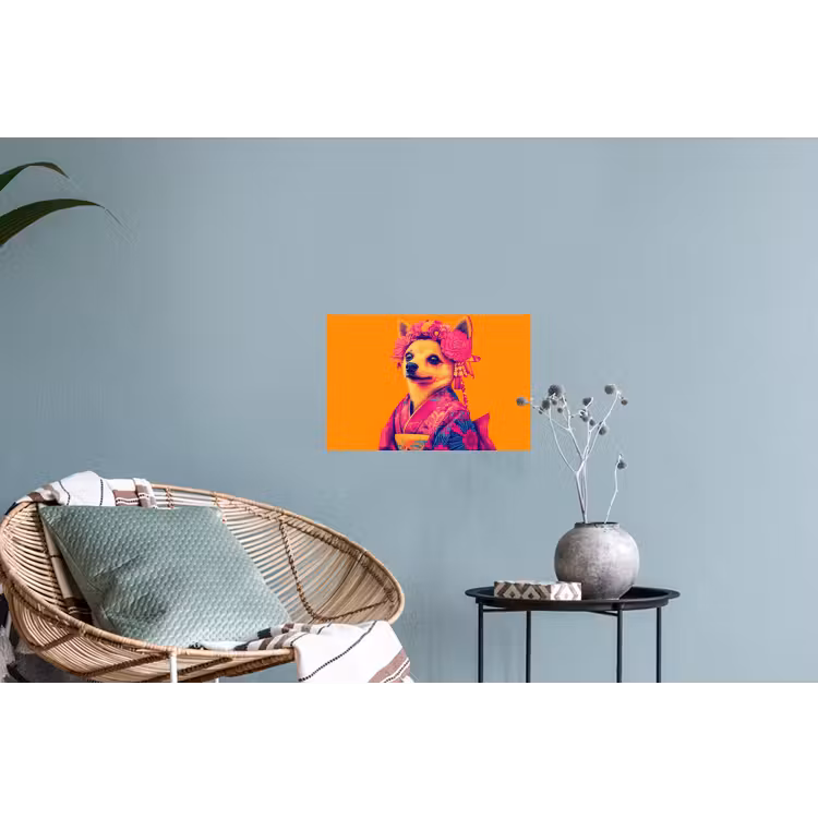 Kimono - Hondje - Bloemenkroon - Oranje Muursticker klein -plant