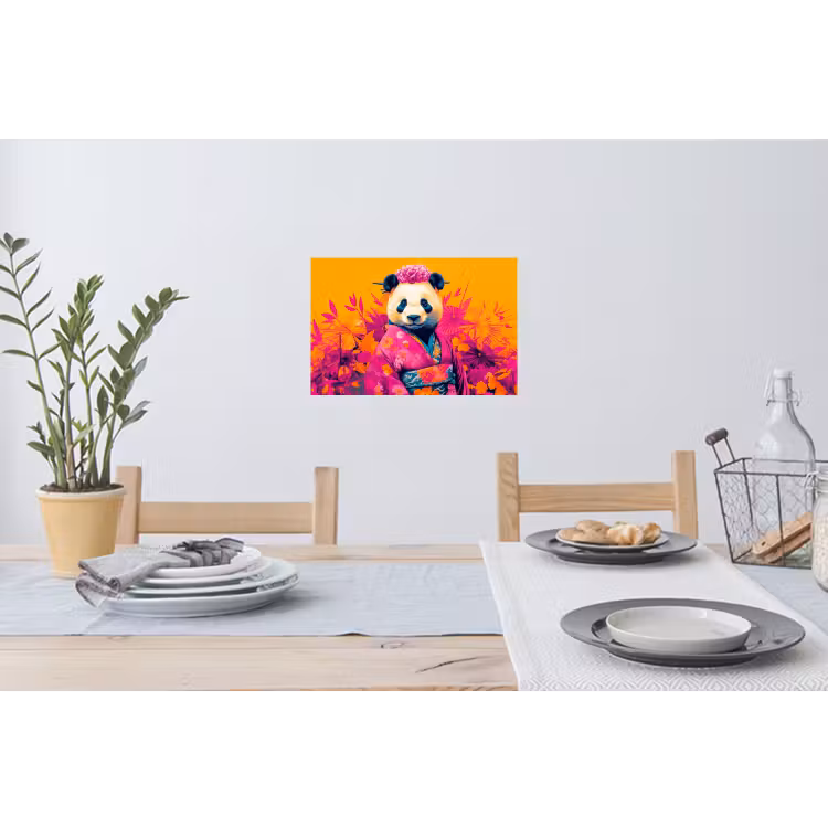 Kimono - Roze - Panda - Bloemenkroon Muursticker klein -eettafel