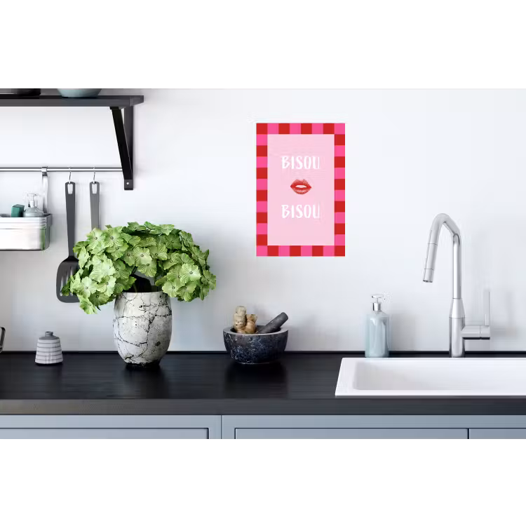Kiss - Roze - Frans - Valentijn Muursticker klein -keuken