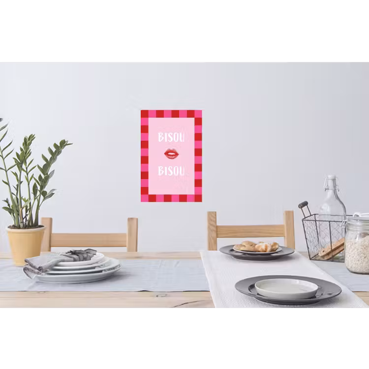 Kiss - Roze - Frans - Valentijn Muursticker klein -eettafel