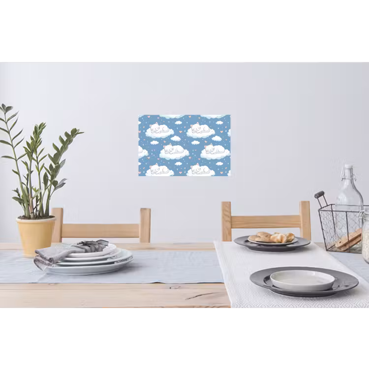Kitten - Wolken - Blauw Muursticker klein 286 -eettafel