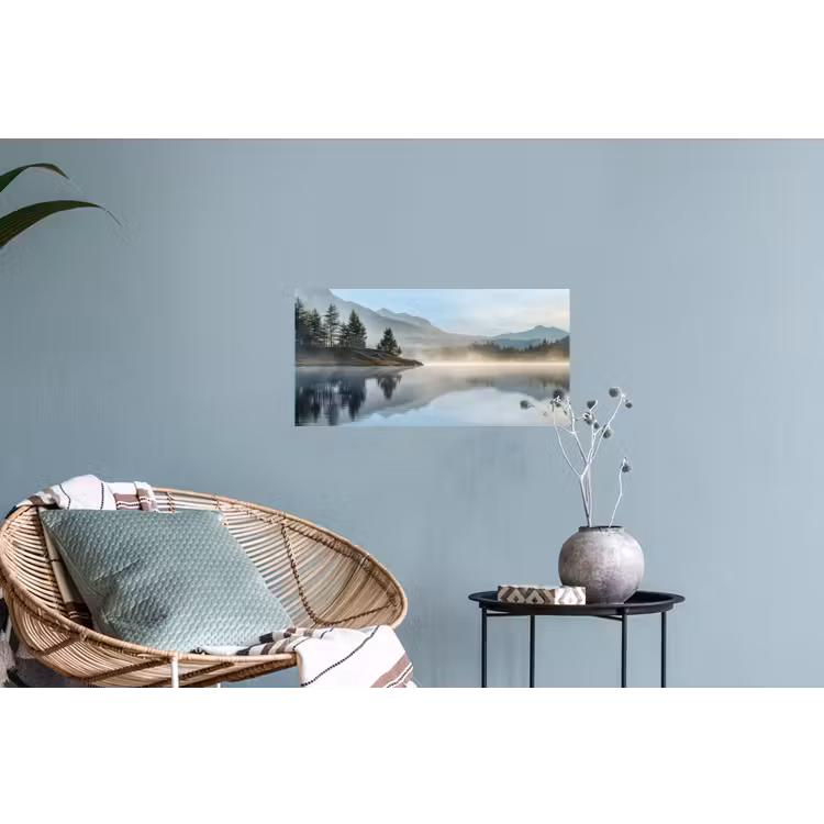 Meer - Mist - Bergen - Landschap Muursticker klein -plant